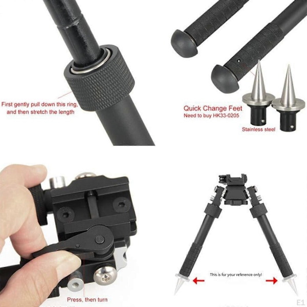 Vippbar Legering Bipod Kraftig Uttrekkbar for Fotturer Klatring