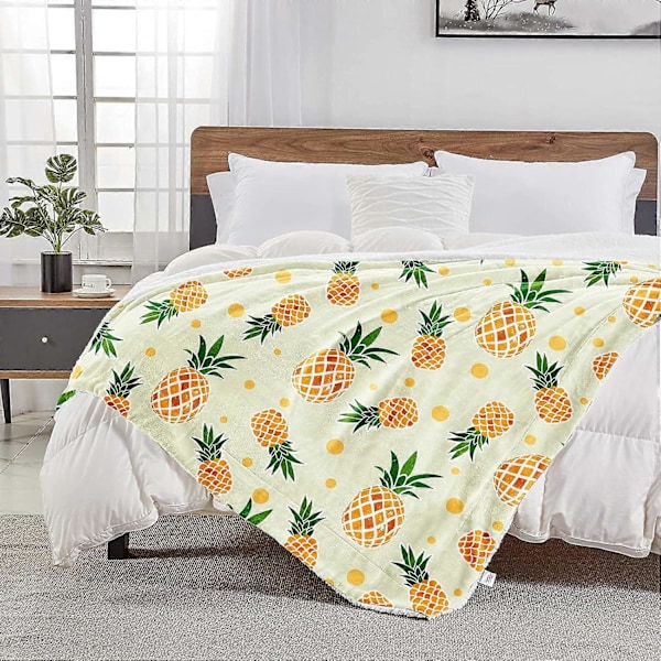 Söpö Ananaspeitto Sarjakuva Ruudullinen Peitto Sohvalle, Superpehmeä Pehmo Fleece Peitto Kevyt Flannelipeitto, Koristeelliset Pörröiset Päiväpeitot Kaikille S-XF9-