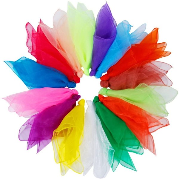 Pakke med 15 sjal for jonglering, chiffon-sjal for dans, jonglering, sansestimulering, dansesjal, 60 x 60 cm fargerike sjal