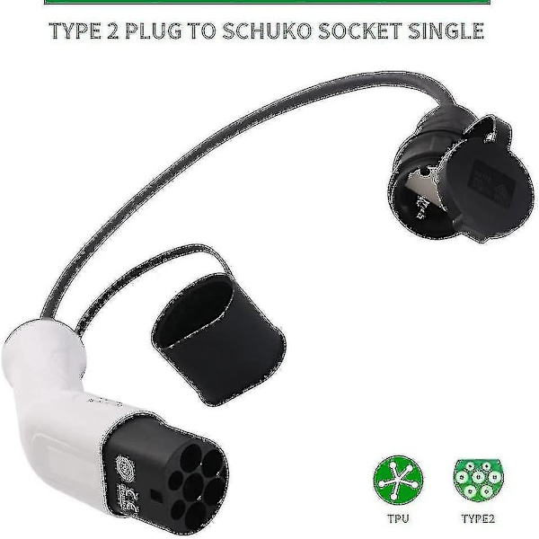 Typ 2 - Schuko 16A EV Latausadapter Valkoinen Musta