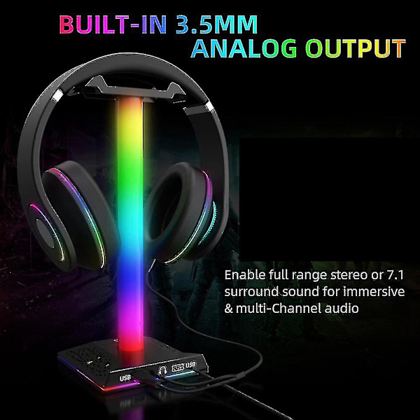 RGB Gaming Hodetelefonstativ Dobbel USB-porter Berøringskontroll Lysstripe Skrivebord Gaming Headset Holder Henger