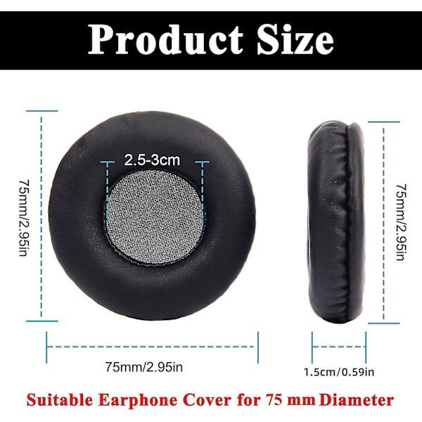 Runde Øreputer 1 Par 75mm Universelle Erstatningshodetelefonputer
