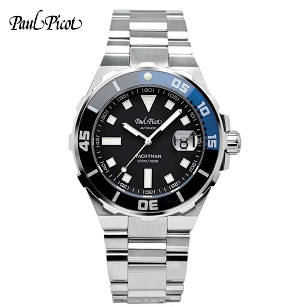 Paul Picot Lyx Herreklokker Rustfritt stålarmbånd Mote Vanntett Quartz Klokke For Menn Kalender Mann Klokke Reloj Hombre black blue