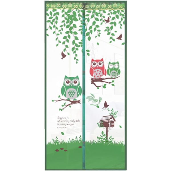 RUICK Magnetisk Dørskjerm for Opptil 90,4 x 203,2 cm - Mesh Gardin for å Holde Ute Insekter og Mygg (Grønn, Ugle)