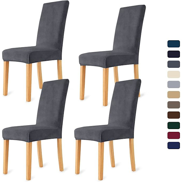 Stolsöverdrag för matstolar, hög stretch sammet matstolsskydd, set om 4, mörkgrå stolsöverdrag för kök, hotell, bröllop, fest, 4 st-XF11-
