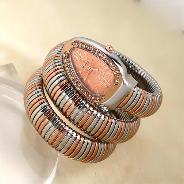 BIFANXI ormklocka, dammode armbandsklocka, kreativ kvartsklocka Rosa guld och silver gradient