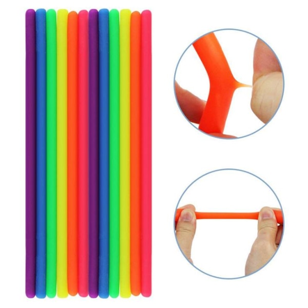 12-pack Stretchiga Nudelsträngar Neon Barn Fidget Sensorisk Leksak för Barn