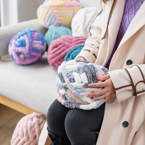 2 stk Chunky Knit Chenille Garn til Håndstrikning af Tæpper, Super Blødt Stort Jumbo Tæppe Garn (Beige)
