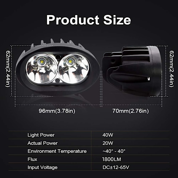 Motorcykel LED-extraljus, 20W runda LED-strålkastare för motorcykel