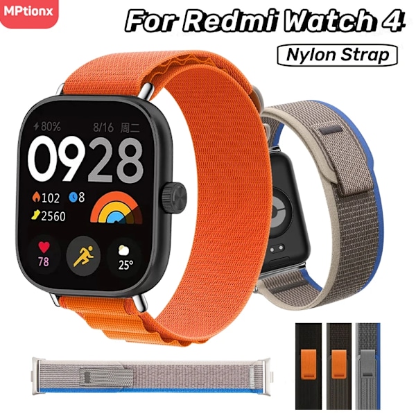 Nylonrem for Xiaomi Redmi Watch 4 Justerbar Elastisk Rem Klokkerem for iWatch Mi Band 8 Pro Rem Tilbehør Svart2 Black2