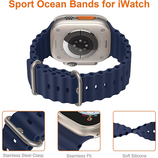 4-pakk Ocean-nauha yhteensopiva Apple Watch Ultra Band 49mm 45mm 44mm 42mm Iwatch Series 8:n kanssa, vaihtohihnoja