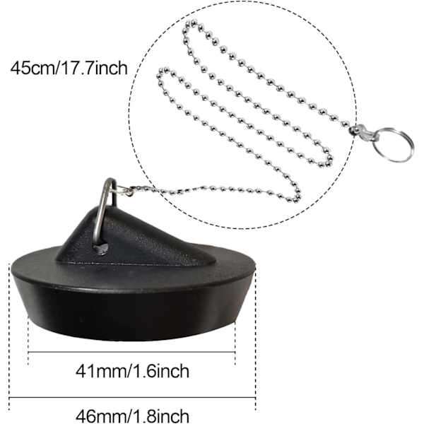 2 stk gummibrunnpropper med kulekjedepropp, universell rustfri brunnpropp