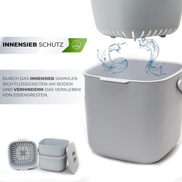 Organic Kitchen Container 6.5L Compost for Organic Waste Dishwasher Safe Odorless with Removable Colander and Lid