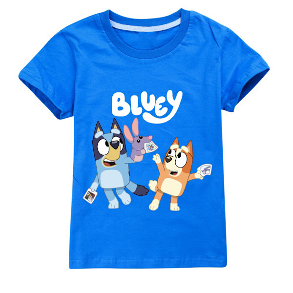 Børne Bluey Skoleferie T-shirt Drenge Piger Sommer Strand T-shirt Topper Blå Blå Blue 120 cm