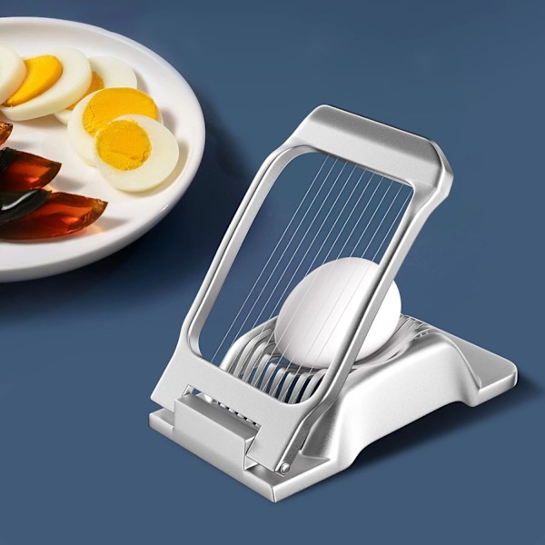 Kopp profesjonell egg solid aluminium, hardkokt egg skjæring, oppvaskmaskinsikker, én åpen seks skiver eggdeler tråd separat og stabil spenning