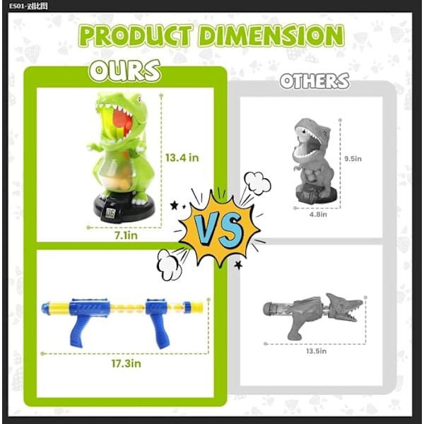 Dinosaurieskjutspel med luftpumpsgevär & skumbollar, LCD-poäng & ljud, present till pojkar 5-9 år