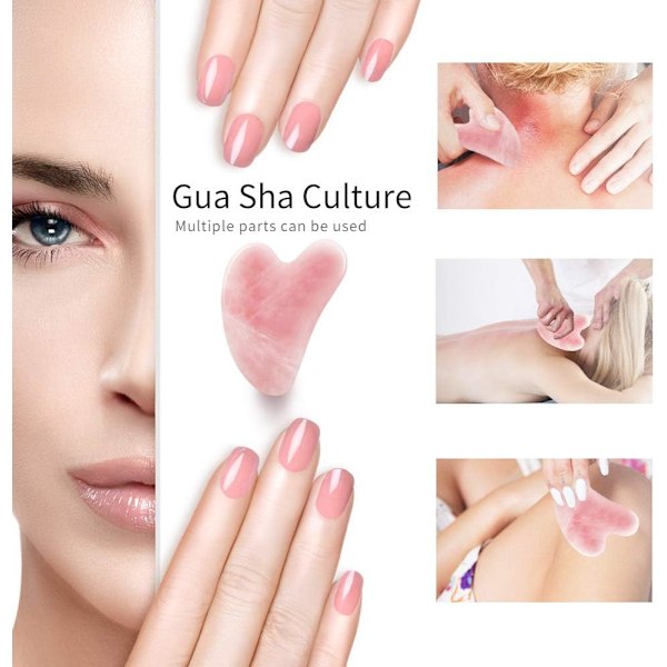 Gua Sha - Gua Sha-stein for ansikt - Hjerteformet stein for ansiktsbehandling - Anti-rynke massasjeverktøy for ansikt - Gua Sha ansiktsmassasje (Rosa)