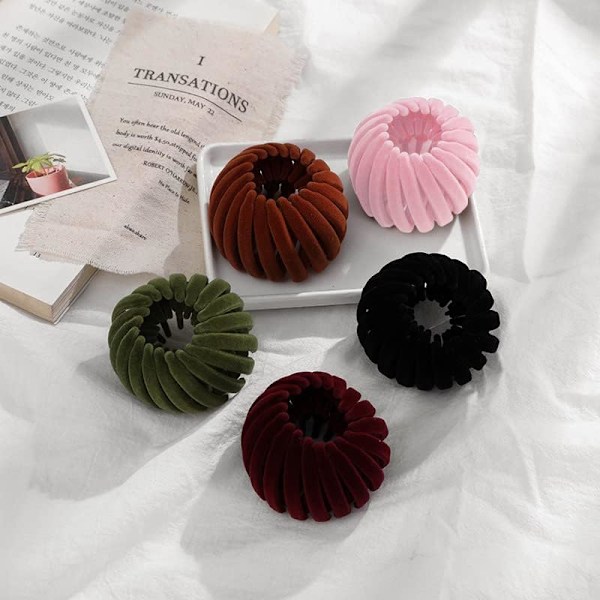 5 st Sammet Fågelbo Hårklämmor, Expanderbar Hårscrunchie, Hästsvanshållare, Hårklämmor, Snabb Fix för Hår, Håraccessoarer för Kvinnor och Flickor