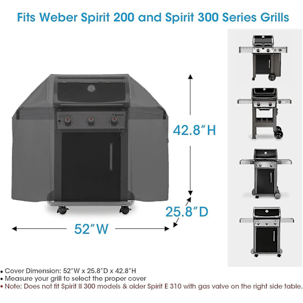 52 tommer grillbetræk til Weber Spirit 200 og 300-serien, udendørs grillbetræk, kraftigt vandtæt betræk, madningsbestandig grill C 52 inch