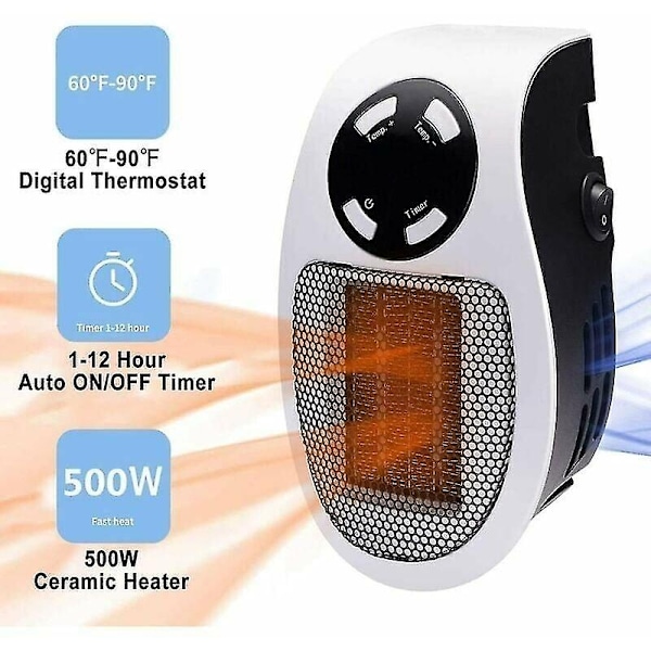 2-pack 500 Watt Keramisk Fläktvärmare Mini Fläktvärmare Ekonomisk Bärbar Fläktvärmare med Uttag -WELLNGS