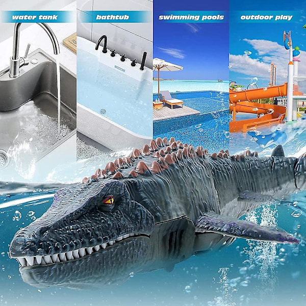 2.4G Fjärrkontroll Dinosaurie för Barn Mosasaurus Dykande Leksaker RC Båt med Ljus Vattenspray för Pool Badrum Badsleksaker