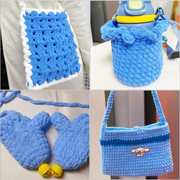 Stickgarn 4x Stickgarn för Virkning, Mjukt Chunky Garn för Garnprojekt sky blue