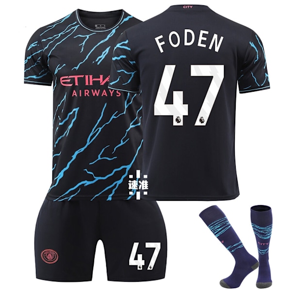 Manchester City 23-24 hjemme- og bortedraktsett nr 47 FODEN sett uniform med sokker for voksne barn-WELLNGS 16