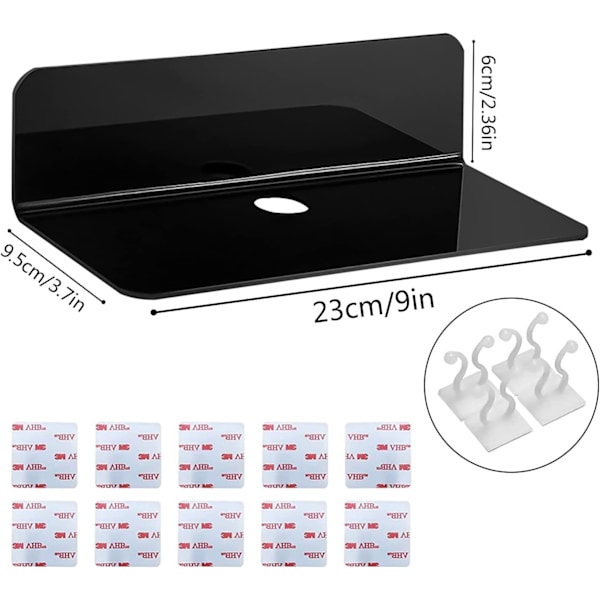 Flytende hyller Akryl vegg hyller Sett med 2 selvklebende displayhyller Svart Ingen boring Liten vegg hylle