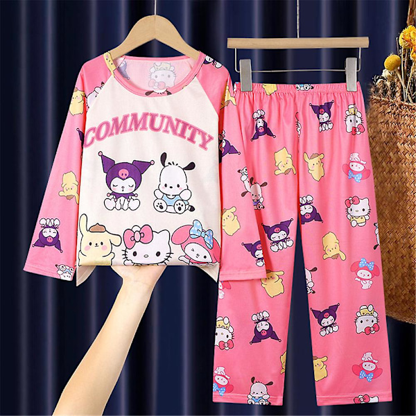 4-12-vuotiaille tytöille Sanrio-painatut pyjamaset pitkähihaiset paidat housut yöpuvut yöasut loungewear lahjat Sanrio Community Sanrio Community 7-9 Years