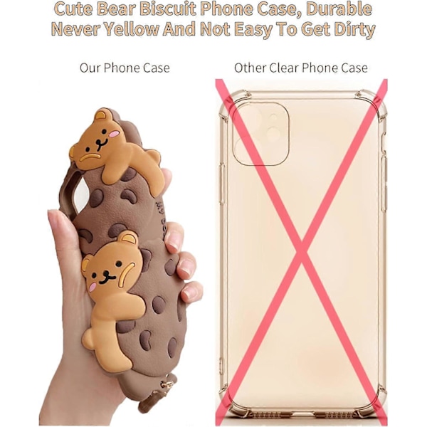 iPhone 15 Pro Cover Sødt Cover med Lanyard Nøglering Kawaii Sjov Tegneserie Bjørn Kage Blød Silikone Stødsikker Beskyttende Skal Cover til Kvinder Piger