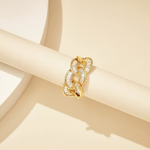 Guldring för kvinnor, 14K guldpläterad justerbar öppen chunky fingerring vriden bandring delikat cubic zirconia smycken gåvor