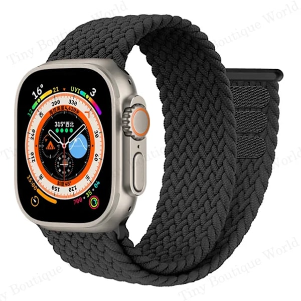 Flettet Solo Loop for Apple Watch Ultra band 49mm 45mm 41mm 44mm 40mm 42mm rem armbånd iWatch serie 9 7 SE 8 6 5 4 3 band Svart Svart