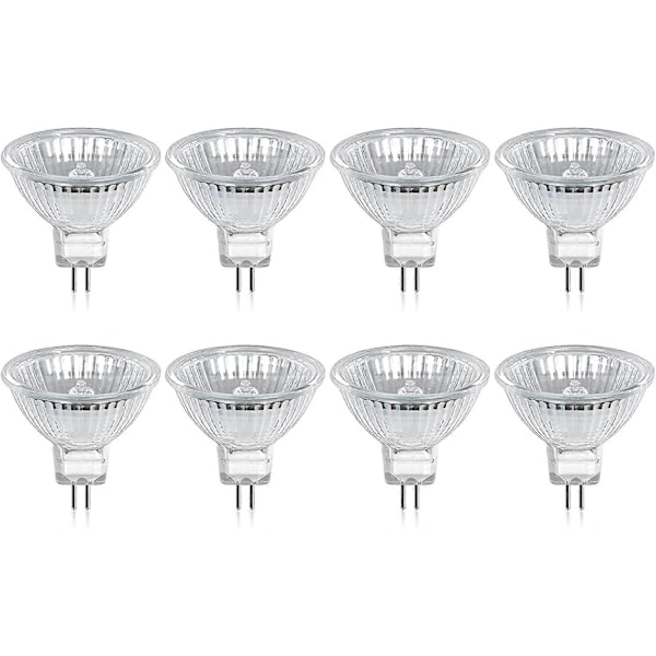 Pakke med 8 halogenpærer Gu5.3 Mr16 35w 12v dimbar - Varmhvit 2800k, 400 lumen, glassdeksel Jz