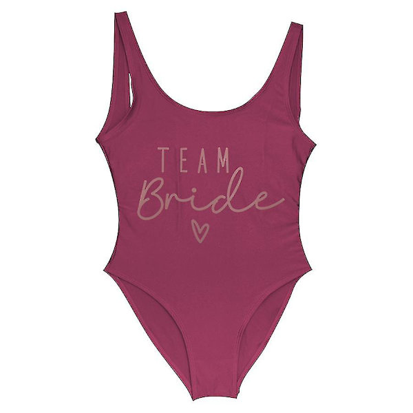 S-3xl Print Team Bride Badetøj i ét stykke Kvinder Badetøj Polterabend Badetøj Sommer Strandtøj Badedragt vinrød2 wine red2 XL