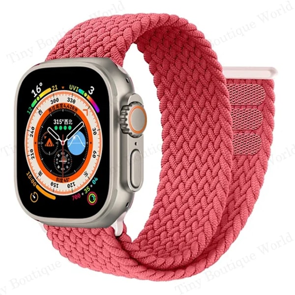 Punottu Solo Loop Apple Watch Ultra -rannekkeelle 49mm 45mm 41mm 44mm 40mm 42mm correa armband iWatch series 9 7 SE 8 6 5 4 3 -rannekkeelle kirkas pinkki kirkas pinkki