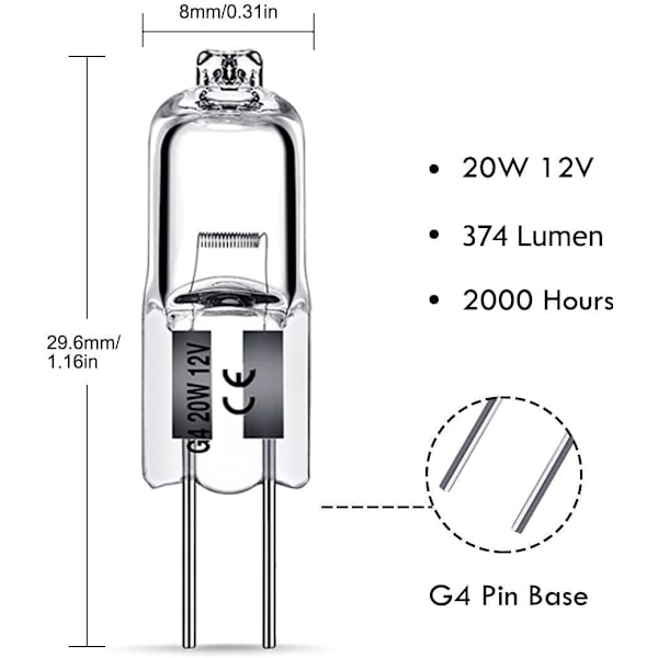 G4 halogenlampor 20W 12V - Varmvitt - 12 st 20W 20W