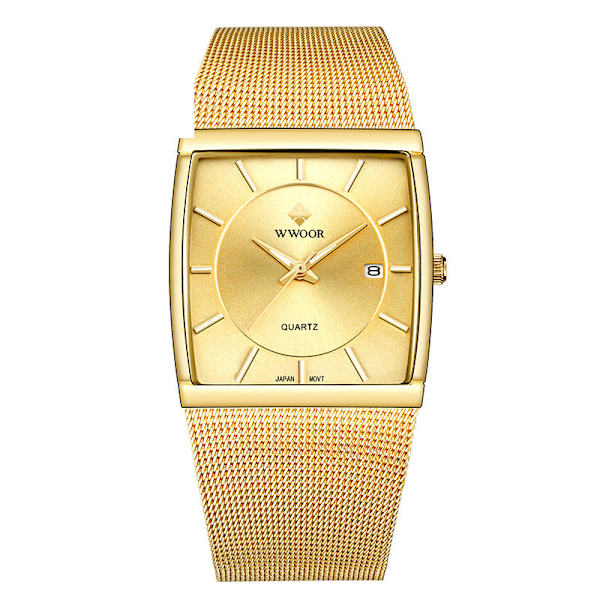 Herrklockor Kvarts Mesh Kalenderklocka Watc Gold shell gold