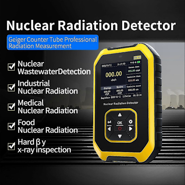 Geigerteller for kjerne stråling - Stråledosmåler med LCD-skjerm, bærbar håndholdt beta gamma røntgen oppladbar strålingsmonitor Met