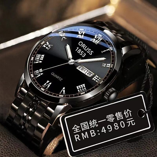 Automatisk Mekanisk Ur Herrekalender Lysende Vandtæt Rund Almindelig Glasspejl Armbånd Roman men's Gun Color