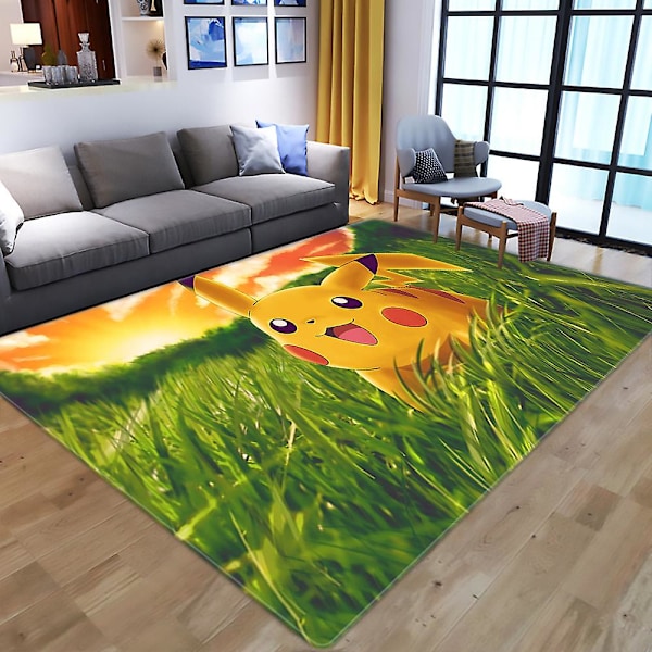 Pikachu 3D-printet Matte for Barnerom, Gulvmatte, Hjemme, Sklisikker Dørmatte, Julegave A02 91X152cm