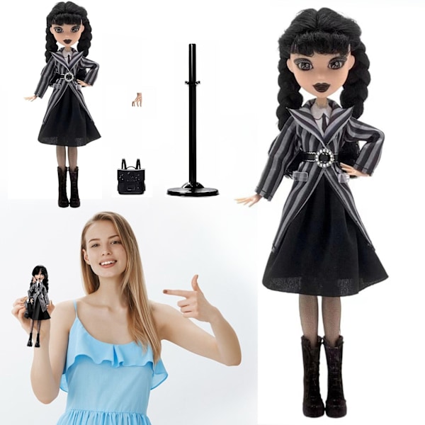 Wednesday-docka og tilbehør, Addams Family-samleobjekt med Thing og rygsæk