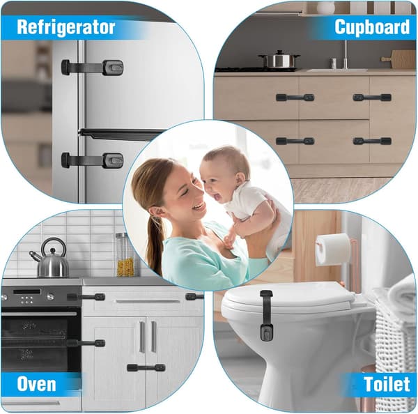 (Black) 8-pack childproof cabinet locks, adjustable childproof cabinet locks