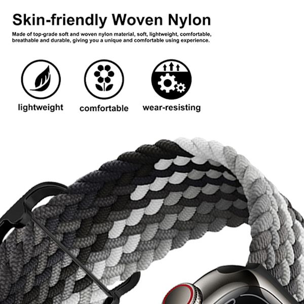 Justerbar Vævet Nylon iWatch Rem (42/44/45mm, Gradient Sort)