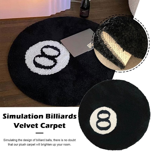 Simuloitu biljardinumero 8 matto, pyöreä, tuftattu, musta, 60*60cm