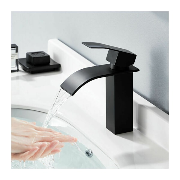 2x Vattenfall Badrumsblandare Svart Handfat Blandare Rostfritt Stål Badrum Vask Blandare Modern Design Kranar