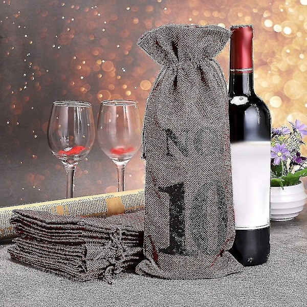 1 till 10 Jute Vinpåsar Blindprovning Snörning Snöre Ficka Vinflaskskydd