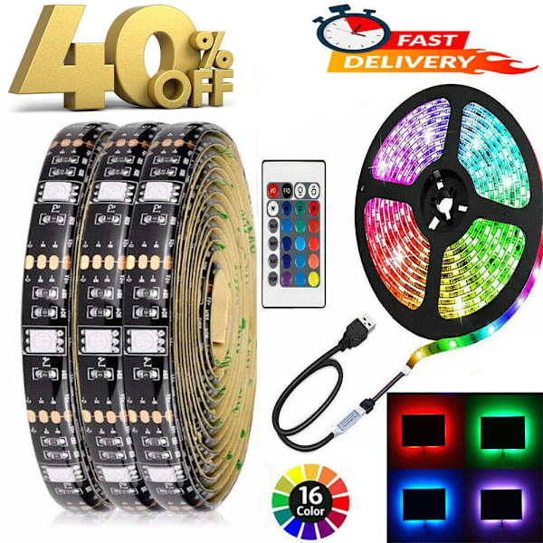 1-5M USB LED-strimmel RGB-farve 5050 skiftende tape skab køkken belysning