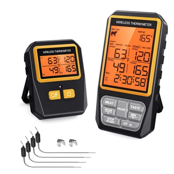 328ft Trådlös Kötttermometer för Grillning Rökning BBQ Ugn Digital Mat Kökstermometer med 4 Prober Timer Alarm