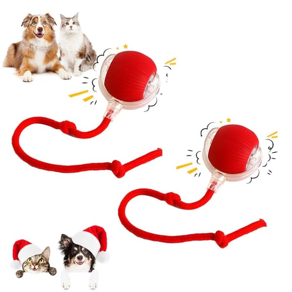 2 pcs 360° Smart Automatic Rolling Pet Ball, Rechargeable Irregular Movement for Cats & Dogs, Red