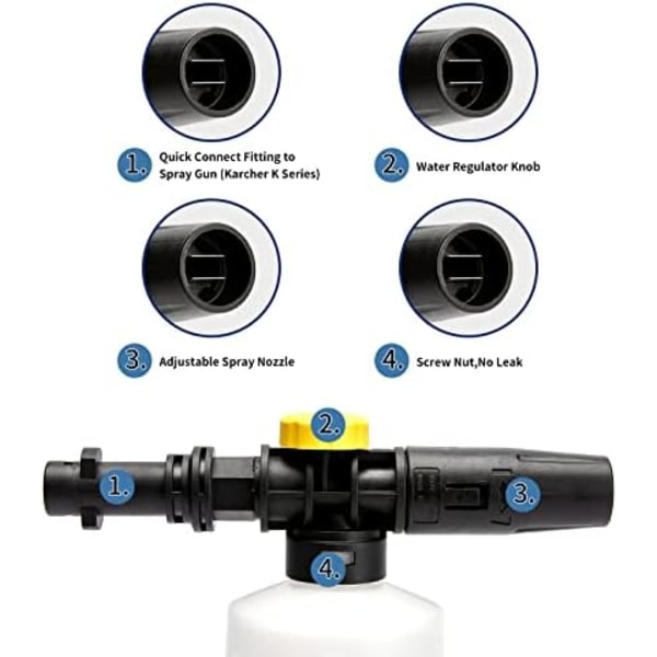 Vaahdotin Kärcher K2 K3 K4 K5 K6 K7 -pesureille, 750 ml vaahtopistooli, säädettävä suutin lumivaahtosuutinlisävaruste Karcher K2~K7 -painepesureille